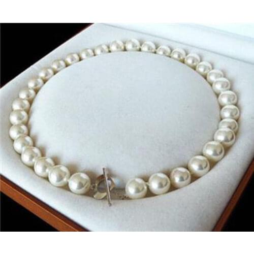 Rare Huge 10mm Genuine White South Sea Shell Pearl Round Beads Necklace 18