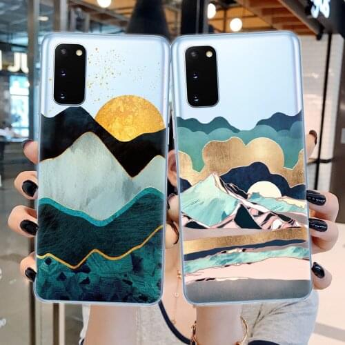 Luxury Mountain Waves Sun phone case for samsung galaxy S10 S9 S8 S21 S20 FE Plus S10E Note 20 Ultra clear soft tpu cover fundas