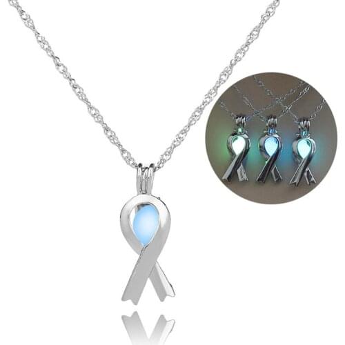 Seanlov Glow In The Dark Necklace Ribbon Design Pendant Silver Color Party Elegant Jewelry Pendants & Necklaces For Women