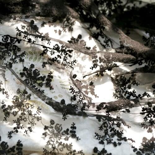 Mesh fabric black lace embroidery fabric wedding dress curtain baby dress background cloth handmade DIY