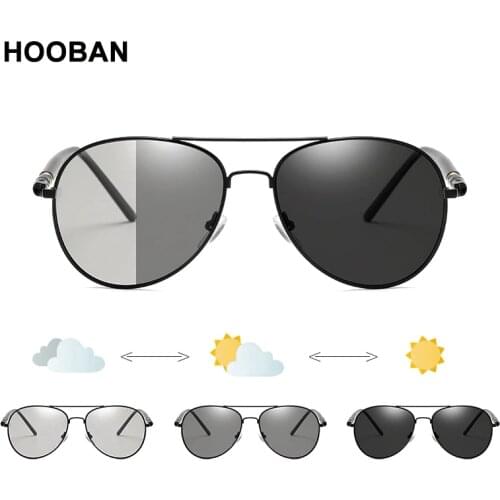 HOOBAN Vintage Fishing Polarized Photochromic Sunglasses Men Women Classic Pilot Male Chameleon Sun Glasses Discolor Shades
