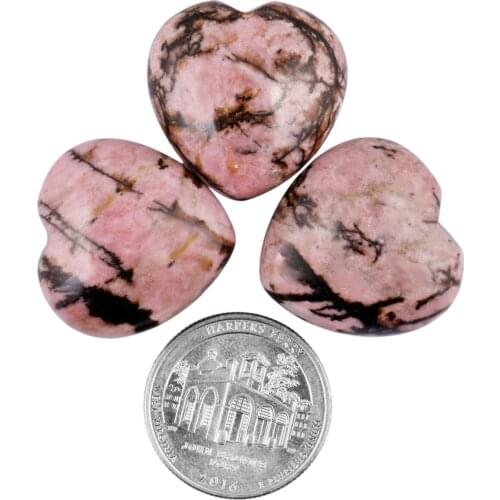 TUMBEELLUWA Rhodonite Puff Heart Love Healing Crystal Pocket Stone,Palm Stone,Worry Stone Reiki 0.9 inches
