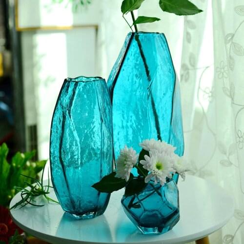 Personality Geometry Diamond Artificial Blowing Nordic Glass Vase Home Office Desktop Mini Vase Decoration