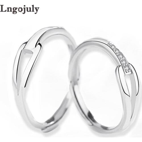 Fine Jewelry 100% Real 925 Sterling Silver Rings Wedding Couple Zircon Drill Ring Jewelry Engraved Rings For Valentine Gifts