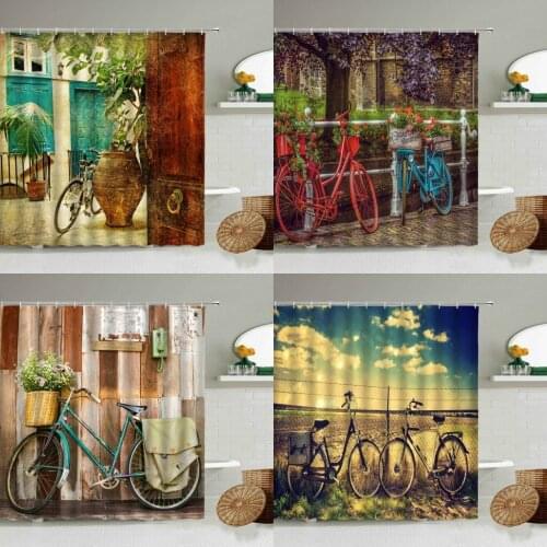 American Country Street Field Retro Old Bicycle Shower Curtain Family Bathroom Bathtub Blackout Waterproof Polyester Curtains