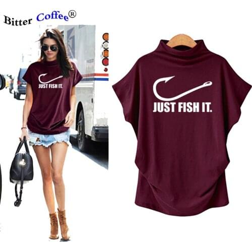 NEW Love Fishing TShirt Women Just Fish It Funny Fishing Angler Hook Bait&Tackle Short Batwing Sleeve T-Shirt Women T Shirt
