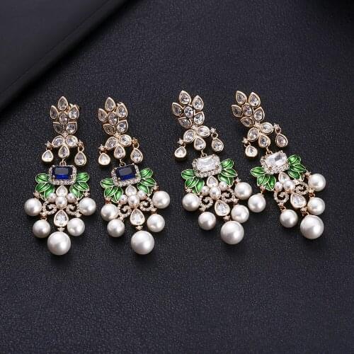 Accking Luxury Flowers Cubic Zircon Crystal CZ Long Dangle Earrings For Women African Bridal Earring