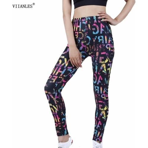VIIANLES Women Sexy Leggings High Waist Sport Fitness Push Up Gym Leggins Women Workout Trousers New Colorful Letters Printing