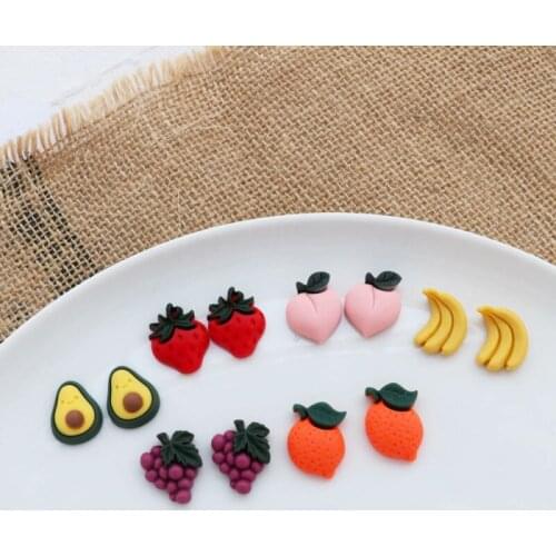 Summer Peach Avocado Stud Earrings for Women Sweet Fruits Cherry Vegetable Resin Ear Jewelry Fashion Oorbellen