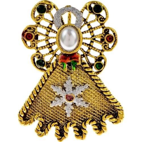 CINDY XIANG Vintage Angel Brooches For Women Enamel Pearl Figure Jewelry Christmas Pin Snowflake Jewelry High Quality New 2021