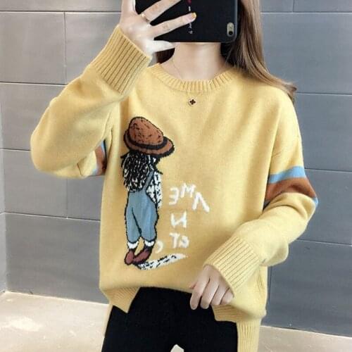 Fall Winter Cartoon Sweater Women Long Sleeve Solid Slim Basic Knit Top Female Casual Fashion Pullover Sweaters Pink Black Green