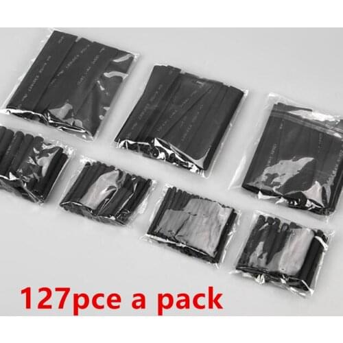 127pcs/lot Heat Shrink Tubing 7.28m 2:1 Black Tube Car Cable Sleeving Assortment Wrap Wire Kit with Polyolefin Tub Free Shipping