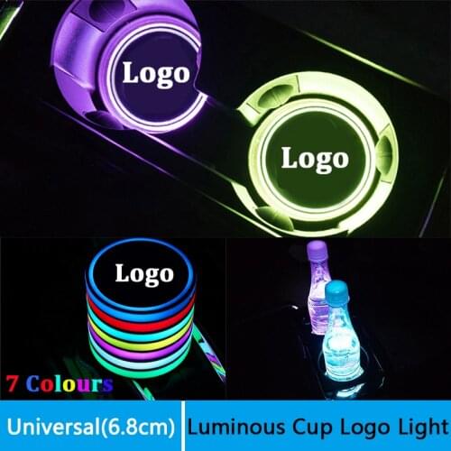 2PCS Car Logo Colorful LED Water Cup Mat Lights Seat Trim Accessories For Audi For Buick Cadillac Chevrolet Decoration Lamp