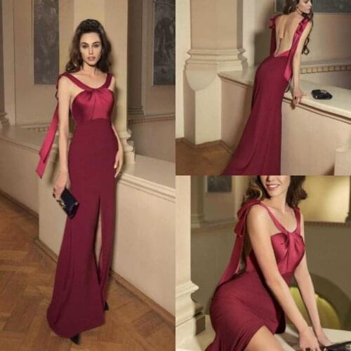 2020 Prom Dresses Spaghetti Straps Front Split Satin Evening Gowns Custom Made Floor Length Homecoming Special Occasion Dress