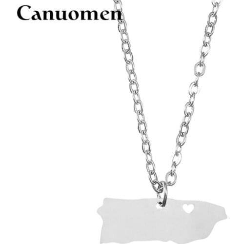 Canuomen Puerto Rico Map Pendant Necklace Stainless Steel Silver Gold Love Hometown Gift Engraving Women Necklaces Jewelry