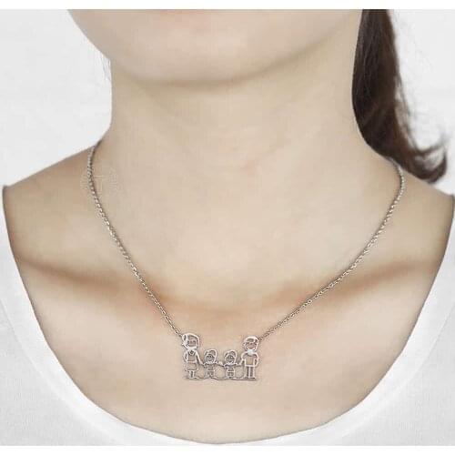 Gold Silver Color Stainless Steel Pendant Necklace For Womens Girls Cut Out Family Mum Dad Daughter Son Charm Rolo Chain LKN592