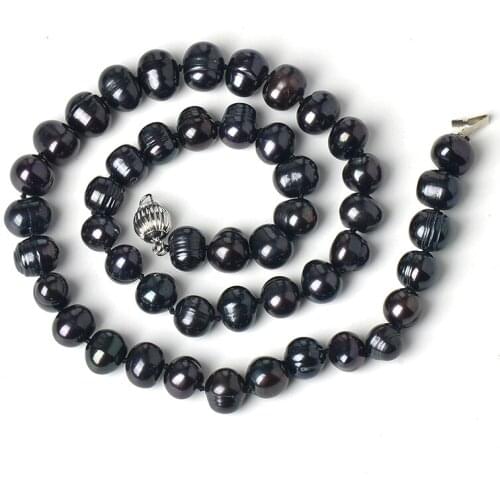 Natural freshwater pearl black necklace 8-9mm Near round beads DIY jewelry Black Pearl Necklace for women party gifts 18inch