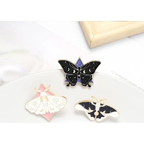 Beautiful butterfly and moth Enamel Pins Custom Moon Phase Stars Brooch Lapel Pin Gothic Badge Jewelry Gift for Kids Friends