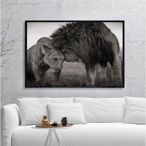 Lions Head to Head Black and White Canvas Art Painting Posters and Prints Scandinavian Cuadros Wall Art Picture for Living Room