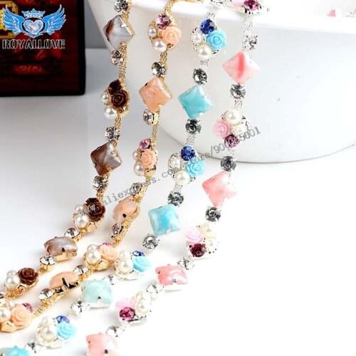 Colorful Diamante 2 yards Rhinestone Trim Chain Rhinestone Bridal Applique Bridal Trimmings Wedding Rhinestone Chain Decoration