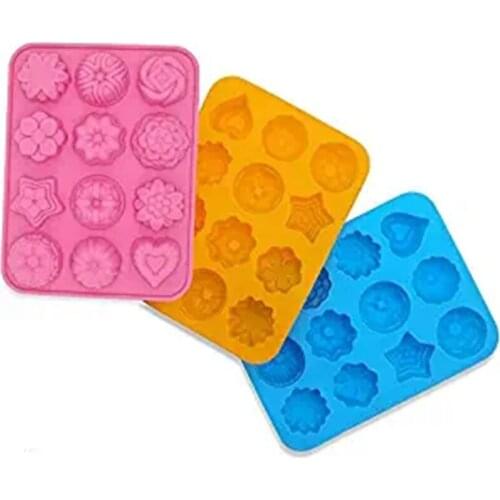 12-Cavity Flower Shapes Silicone Fondant Cake Molds Non-Stick Kitchen Bakeware Tools Ice Cube Trays for Making Candy Chocolate