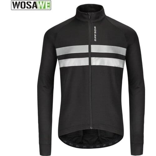WOSAWE Winter Men Reflective Cycling Jacket Warm Thermal Fleece Road Mountain Bike Riding Bicycle Long Sleeve Cycling Jersey