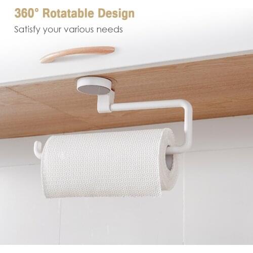 Wall-Mounted Paper Towel Holder Bathroom Towel Storage Rack Strong Adhesive Rotatable Roll Organizer for Kitchen Living Room
