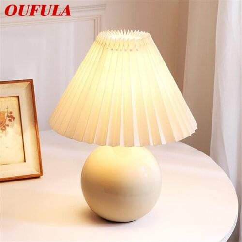 OUFULA Table Lamps Creative Ceramic LED Simple White Desk Light for Home Decoration