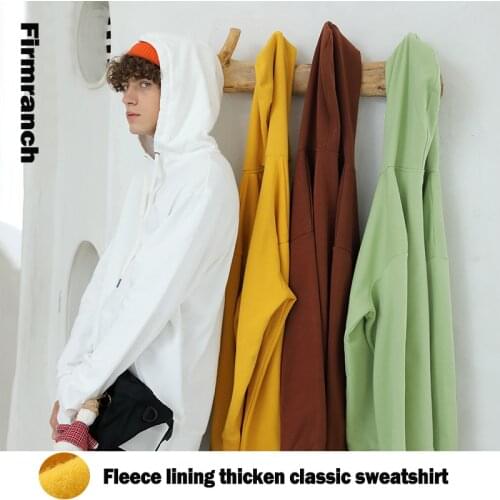Firmranch 2020 Atumun/Winter New Men/Women Casual Hoodies Fleece Linned 500G Thick Sweatshirts Multi Solid Color Classic Hoodies