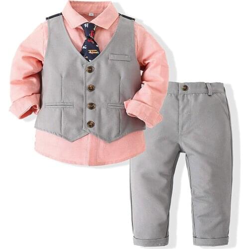 Baby Boy Clothes Outfit Suit Long Sleeve Gentleman Tuxedo Vest Wedding Birthday Party Suit Baby Boys' Suits