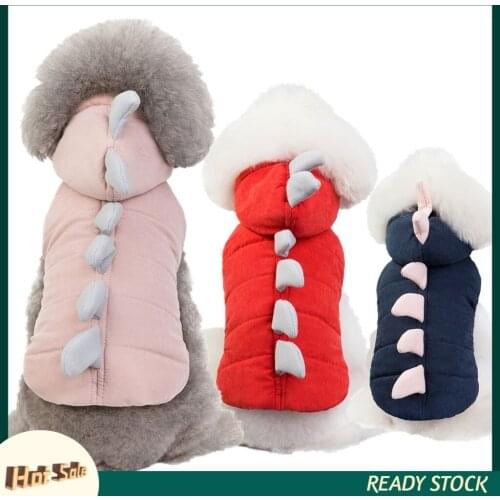 Pet Cat Autumn Winter Jacket Dinosaur Pattern Hooded Cotton Coat Dog Clothes Cat Clothes Pet Christmas Halloween French Bulldog