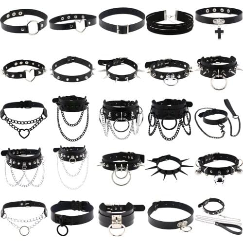 ZIMNO Sexy Punk Egirl Choker Collar Leather Choker Bondage Cosplay Goth Jewelry Women Gothic Male Necklace Harajuku Accessories