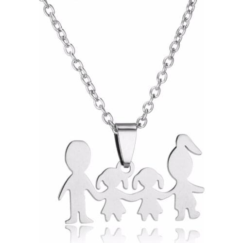 24PC/Lot Charm Mom Dad And Daughters Necklaces Stainless Steel Pendant Family Love Parents Mothers Fathers Girls Necklace Gifts