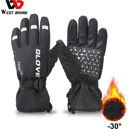 WEST BIKING Winter Gloves for Men Waterproof Cycling Cold-proof Warm Fluff Glove Full Touch Screen Ski Motorcycle Bicycle Gloves
