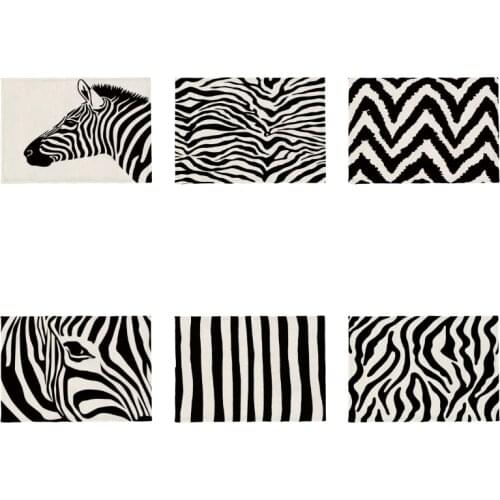Zebra Black Line Coaster Geometry 42*32Cm Home Decoration Living Room Polyester Linen Printing Placemat To Map Customization
