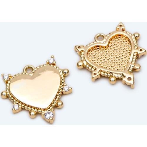 10pcs CZ Paved Heart Pendants 17mm, 18K Gold Plated Brass, Rhinestone Heart Charms For Jewelry DIY Finding (GB-1905)