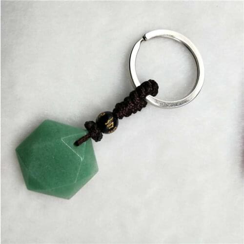 Drop Shipping Natural Energy Stone Green aventurine Six Stars Lucky Amulet keychain Protect your safety Love simple fashion