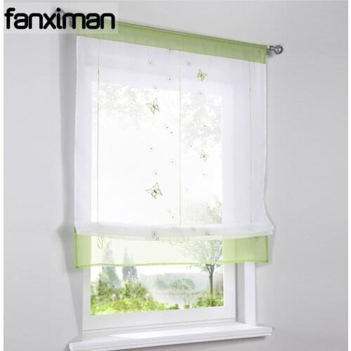 Butterfly Embroidered Roman Curtains Blinds Liftable Sheer Window Curtain Living Room Bedroom Silk Ribbon Drapes 1 PC