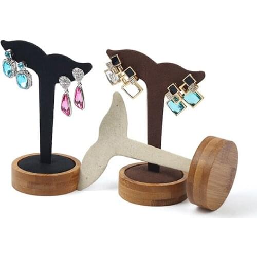 Fishtail Shape Earrings Wood Display Stud Stand Showcase Ear Jewelry Organizer Holder Hook Hanger Counter