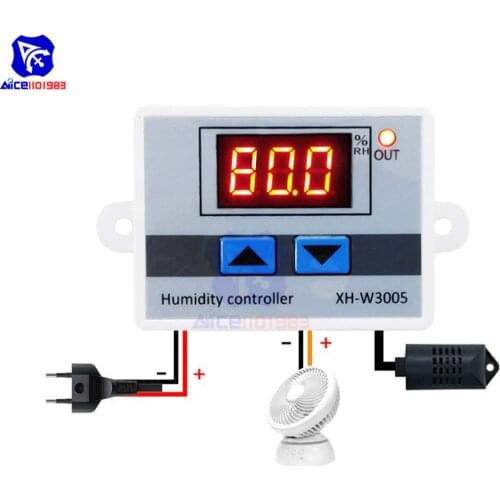 Diymore LED Digital Humidity Controller 220V 12V 24V Hygrometer Adjustable 0-99% RH Hygrostat /w Humidity Sensor Probe XH-W3005
