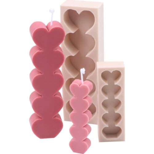 3D Five-Piece Three-Dimensional Love Silicone Candle Mould DIY Lengthened Love Aromatherapy Candle Ornaments Mold Baking Mold