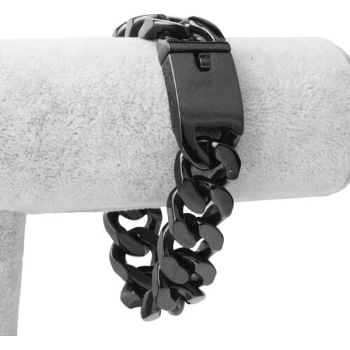 Heavy Jewelry Top Design Black Stainless Steel Cuban Curb Chain Gift Mens Bracelet Bangle Fashion Buckle 9"*20mm Party Gift