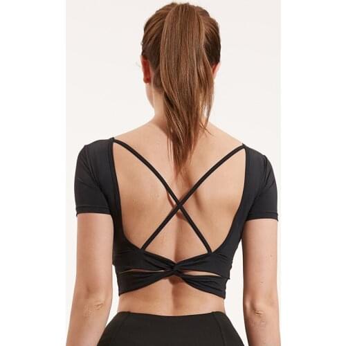 Vansydical Yoga Shirt Women Gym Quick Dry Sports Shirts Cross Back Breathable Backless Workout Padded Sexy Fitness Vest Tights