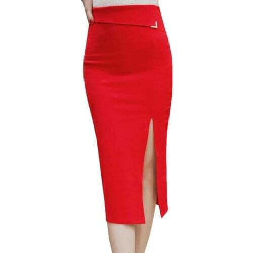 S-5XL Plus Size Black Pencil Skirt Bodycon Skirts Womens Tight Sexy Bifurcation Knee-Length Skirt faldas