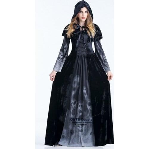 Halloween Party Europe Palace Cosplay Costumes Vampire Black Long Dress Devil Skull Queen Women Dress