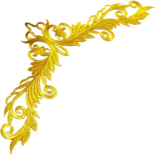 YACKALASI Iron On Gold Flower Embroidered Patches Diy Garment Appliques Costume Cosplay 10.5*37cmcm