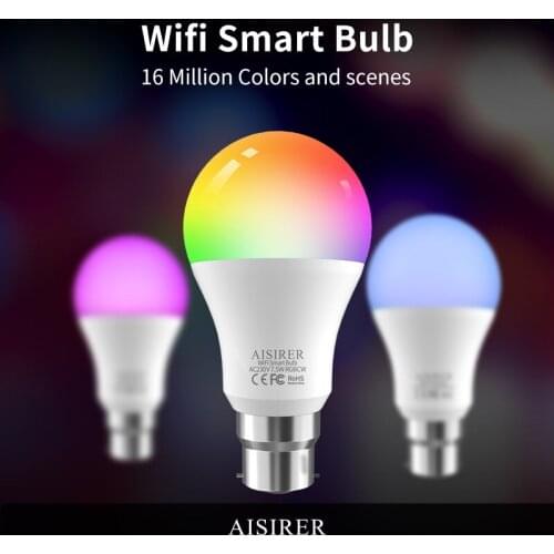 2PCS B22 LED Light Bulb WiFi Smart Dimmable RGB Lamp Colorful Changing Bulbs Indoor Lighting Work with Alexa Google Assistant