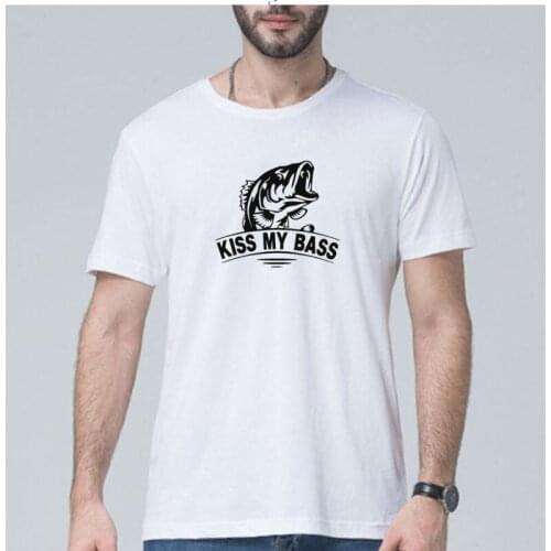 2019 Cotton Breathable Slim Fit Men Funny Fishiong Fish T Shirt Kiss My Bass Printed Fashion Novelty Fishings Short Sleeve