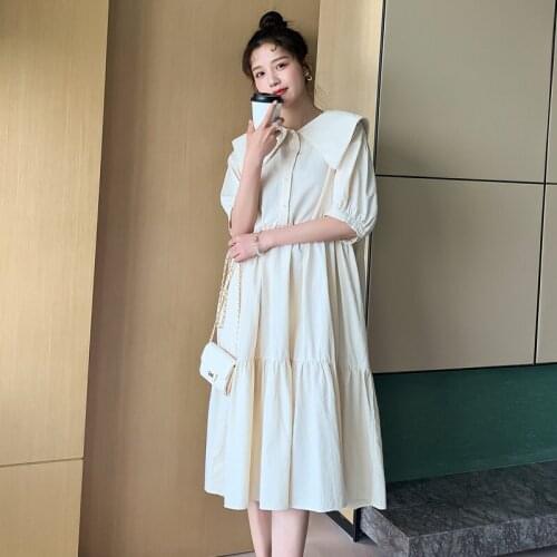 33779# Maternity Dress Summer Short Sleeves Easy Matching Loose Stylish A Line Dress Pregnant Women Mom Dress