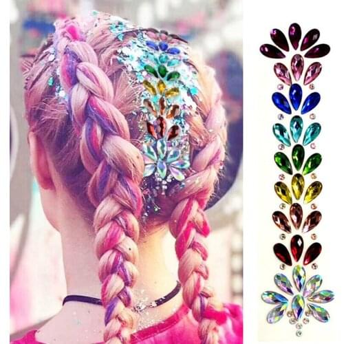 3D Crystal Forehead Headpiece Sticker Hair Jewels Glitter Face Body Gems Rhinestone Festival Shiny Temporary Tattoo Stickers
